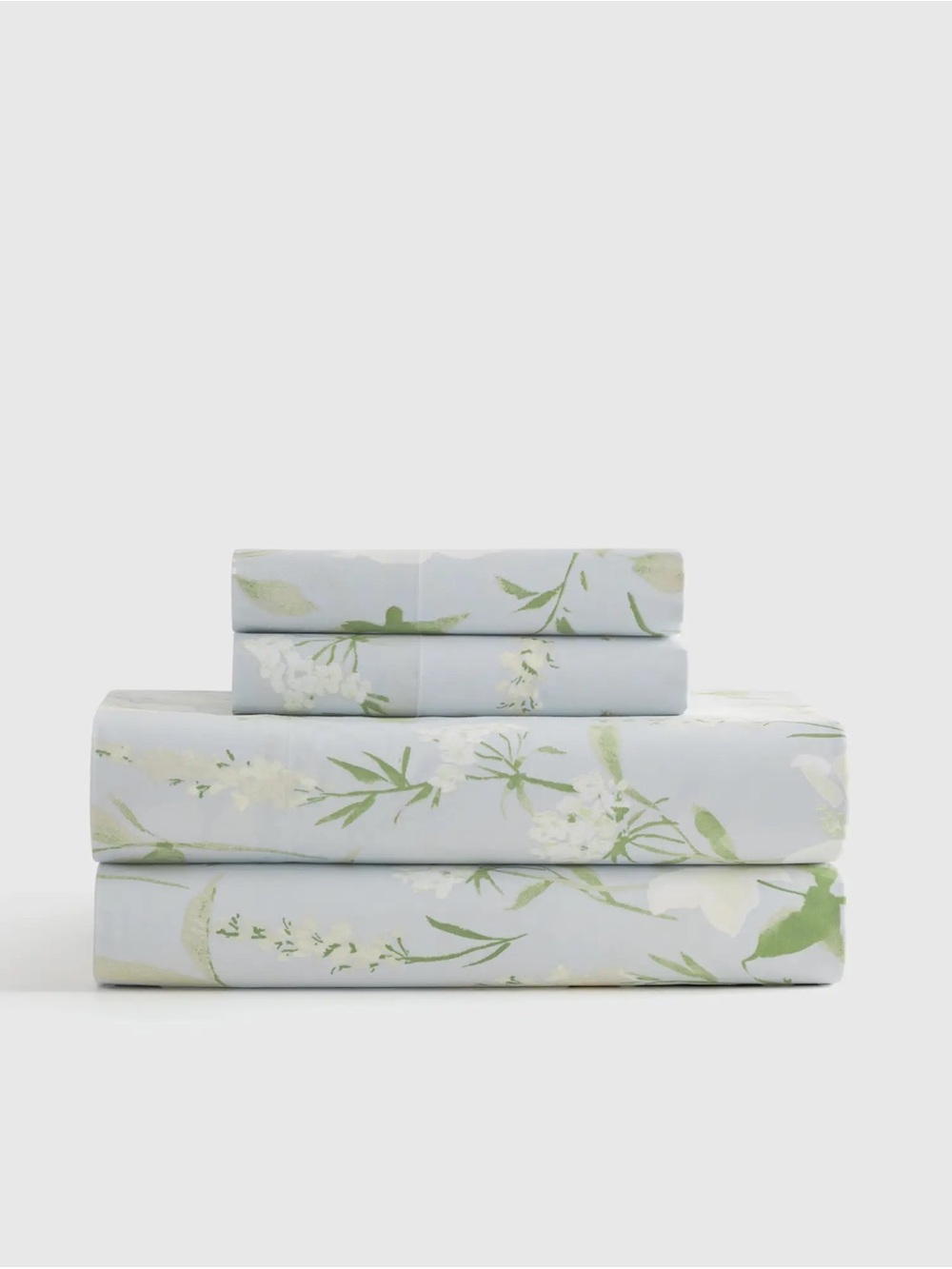 Quince Light Blue Floral Queen Sheet Set - Crisp Percale Organic Cotton
